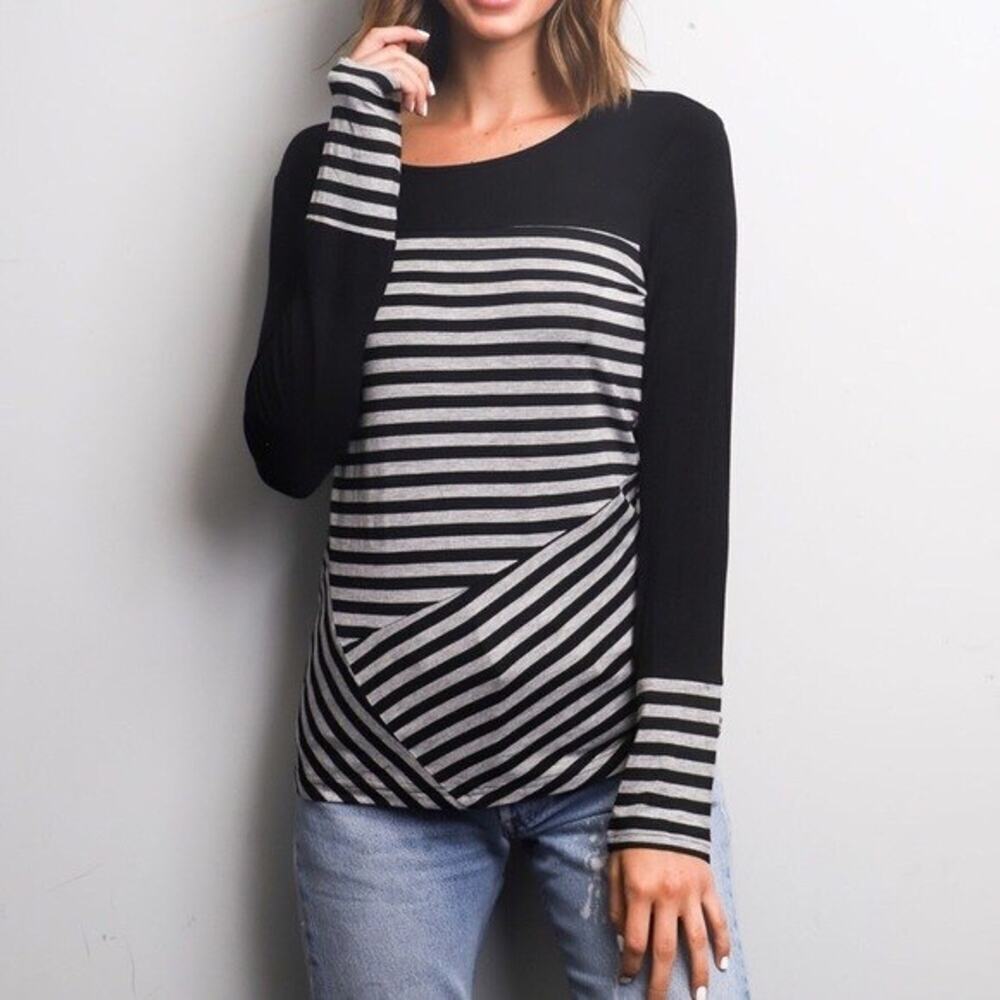41 Hawthorn Stitch Fix Small Striped Naomy Asymmetrical Knit Black Gray